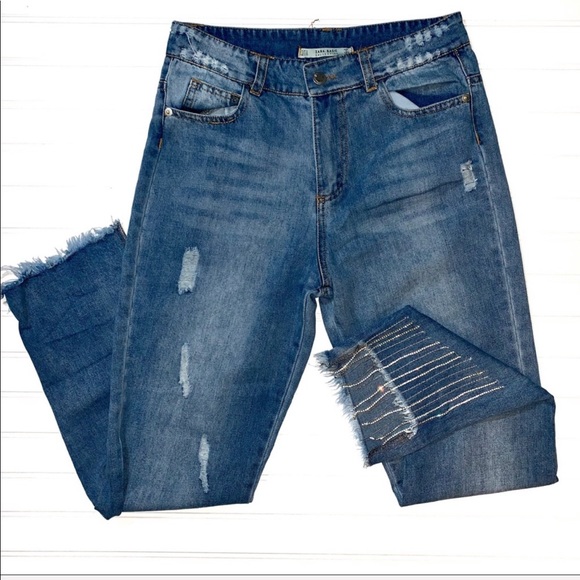 jeans with diamond fringe